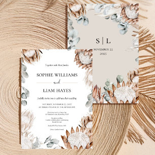 Convites Boho Protea Neutral Pampas Wedding