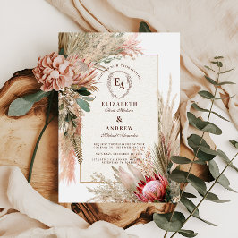 Convites Boho Protea Pampas Casamento Russo