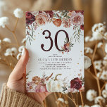 Convites Boho Pumpkin Autumn aniversário de 30 anos<br><div class="desc">Celebre seu estilo de aniversário de 30 anos com nosso incrível convite de Boho Pumpkin Autumn Bloom. Queimado com florais botânicos vibrantes, rosa pincelado, laranja queimado e burgundy rica, este convite elegante terá seus convidados engonando em antecipação à celebração do tema do outono. Adicione um toque de luxo com nossos...</div>