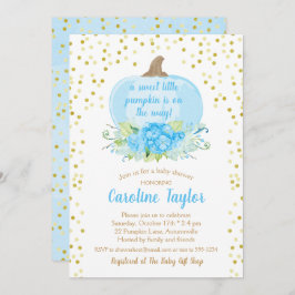 Convites Boho Pumpkin Baby Boy Chá Watercolor Azul