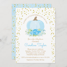 Convites Boho Pumpkin Baby Boy Chá Watercolor Azul