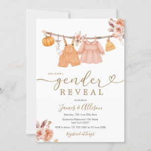 Convites Boho Pumpkin Bebê Roupas Gênero Revelação