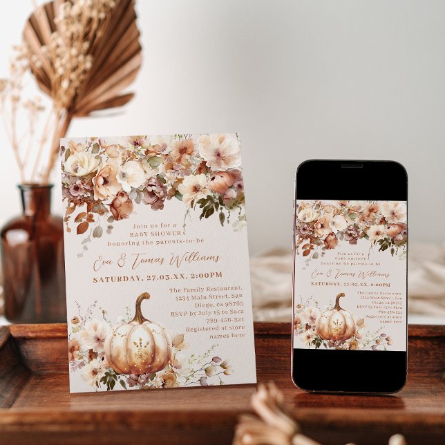 Convites Boho Pumpkin Fall Rustic Chá de fraldas (Criador carregado)
