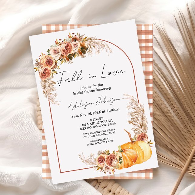 Convites Boho Pumpkin Foliage Cai No Chá de panela De Amor (Boho Fall in Love Bridal Shower Invitation, Fall Bridal Shower Pumpkin Floral Autumn Bridal Shower)