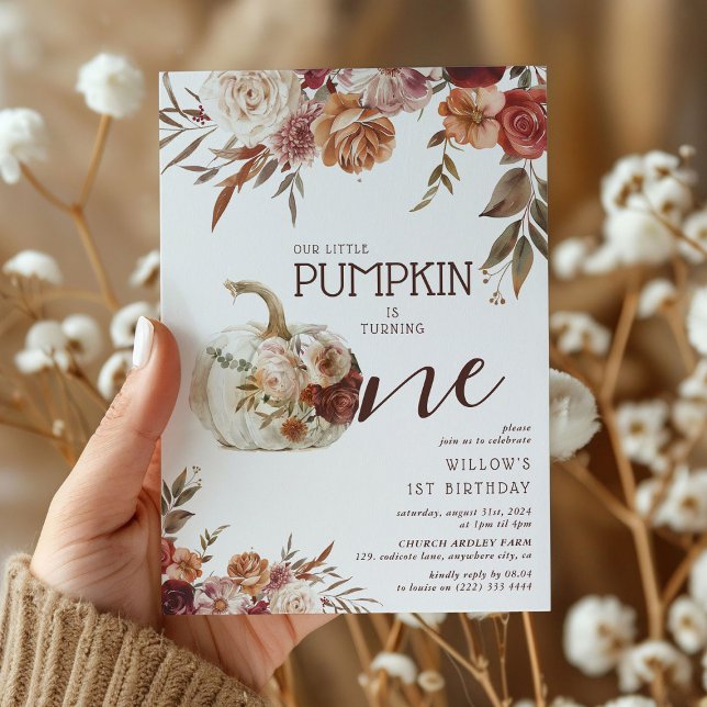 Convites Boho Pumpkin Outono Floral 1º Aniversário (Criador carregado)