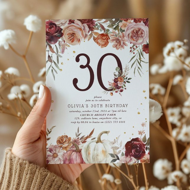 Convites Boho Pumpkin Outono Florido 30º Aniversário (Criador carregado)