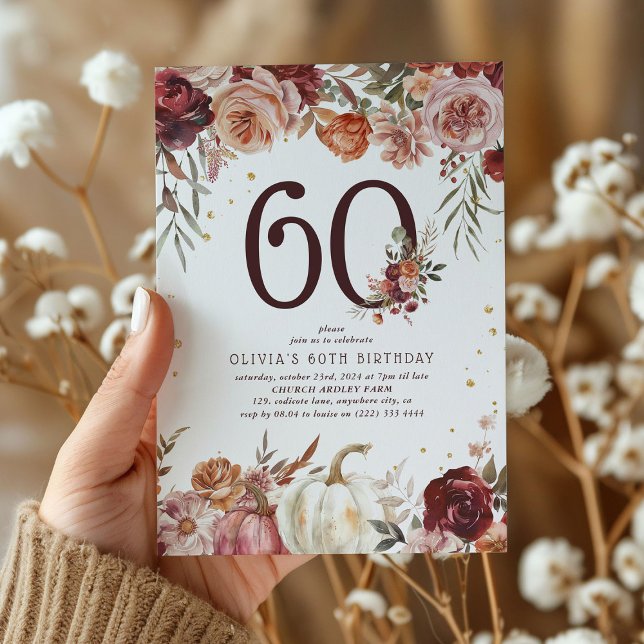Convites Boho Pumpkin Outono Florido 60º Aniversário (Criador carregado)