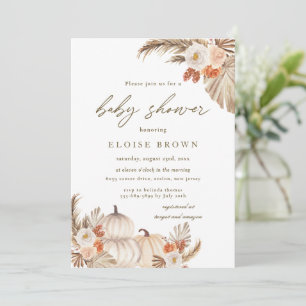 Convites Boho Pumpkin Pampas Grass Chá de fraldas de outon