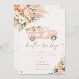 Convites Boho Pumpkin Pickup Truck Peach Girl Chá de fralda