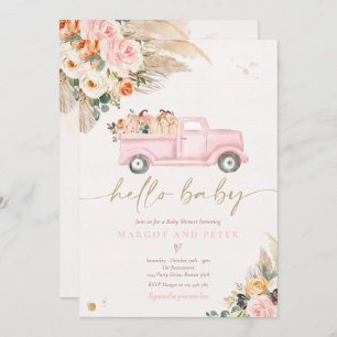 Convites Boho Pumpkin Pickup Truck Pink Girl Chá de fraldas