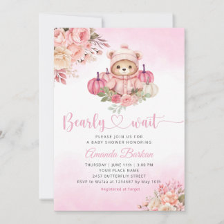 Convites Boho Pumpkin Teddy Bear Pink Girl Bear Chá de fral