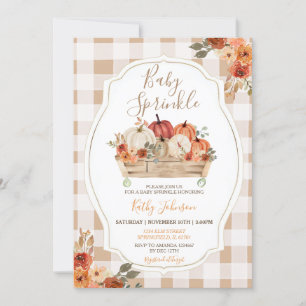Convites Boho Pumpkins Floral Gingham Fall Baby Sprinkle