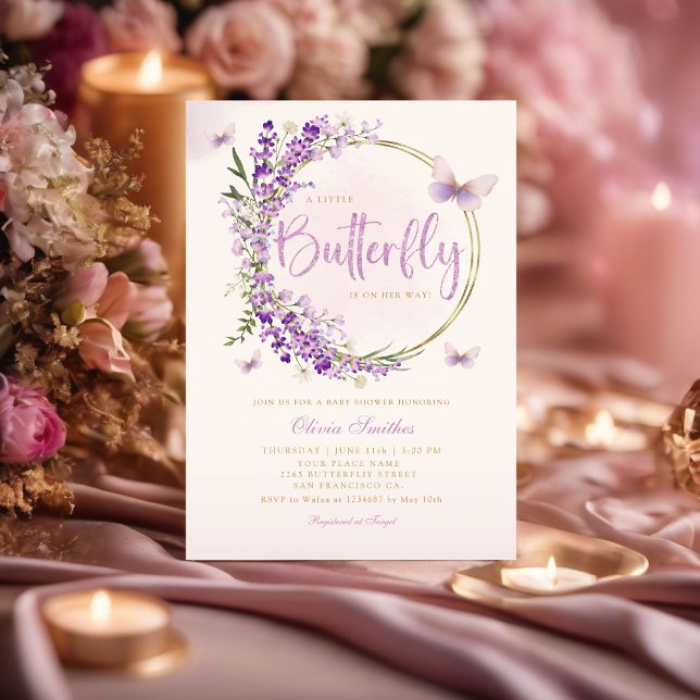 Convites Boho Purple A Little Butfly Chá de fraldas (Criador carregado)
