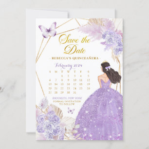 Convites Boho Purple Butterfly XV Salvar O Calendário De Da