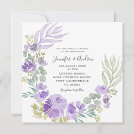 Convites Boho Purple Floral & Botanical Watercolor
