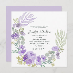 Convites Boho Purple Floral & Botanical Watercolor