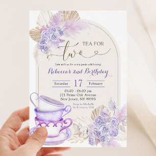 Convites Boho Purple Lilac Floral Tea para Dois Aniversário