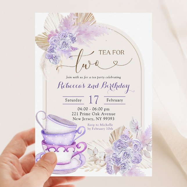 Convites Boho Purple Lilac Floral Tea para Dois Aniversário (Criador carregado)