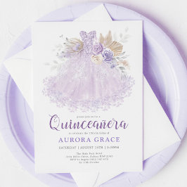 Convites Boho Purple Lilac Quinceañera Princesa Vestida