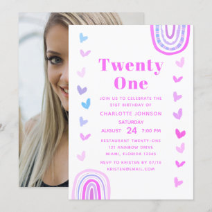 Convites Boho Purple Rainbow Modern aniversário de 21 anos