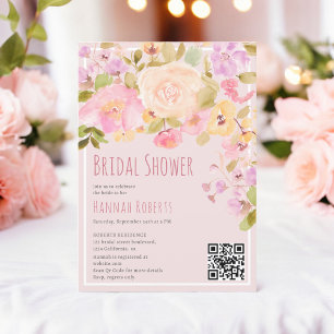 Convites Boho QR Pastel Pink Chá de panela Floral