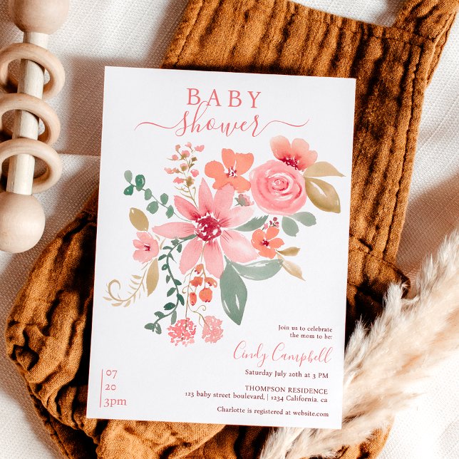 Convites Boho que cai no chá de fraldas de aquarela floral (Boho fall floral watercolor baby shower invitation)