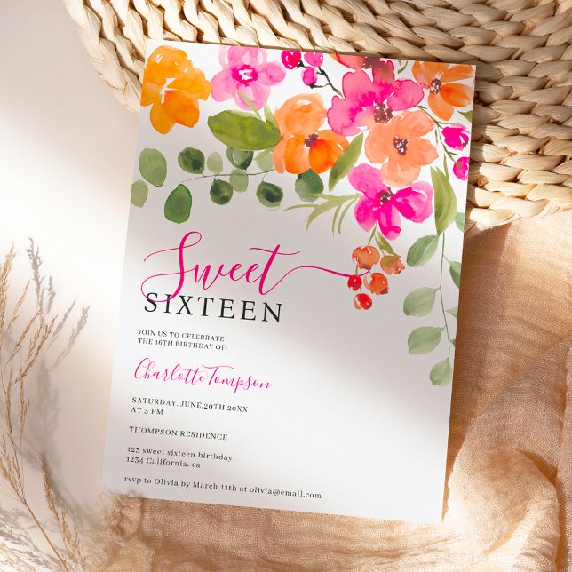 Convites Boho queda laranja cor de água floral Sweet 16 (Boho fall orange floral watercolor Sweet 16 Invitation)