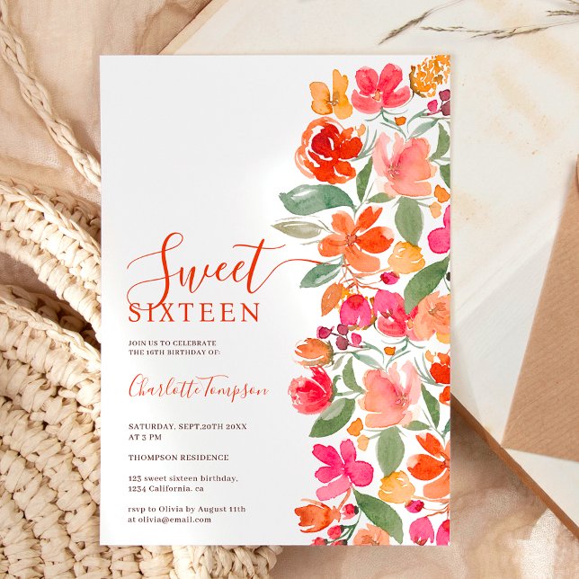 Convites Boho queimado orange ternura floral doce 16 (Boho burnt orange earth tone floral chic sweet 16 invitation)