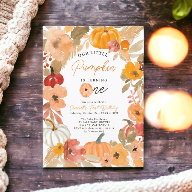 Convites Boho quente cair Pequena Abóbora Primeira Festa de (Warm Boho fall Little Pumpkin First Birthday Party Invitation)