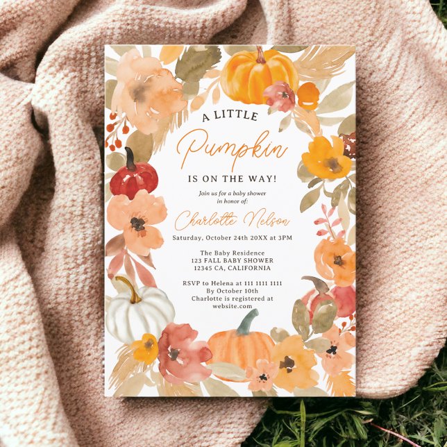 Convites Boho Quente chá de fraldas de queda de abóbora (Warm Boho Little pumpkin fall baby shower Invitation)