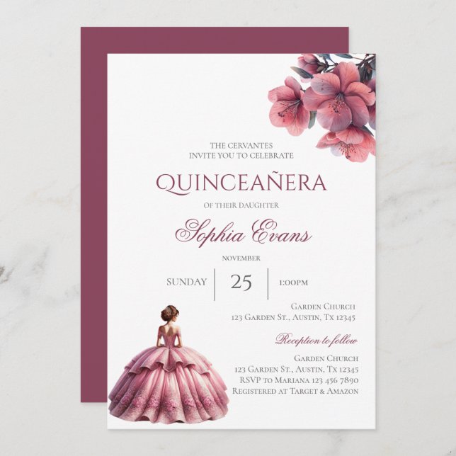 Convites Boho Quinceanera (Frente/Verso)