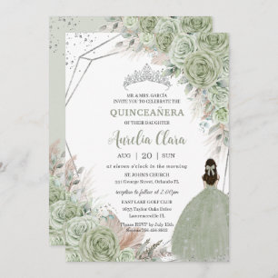 Convites Boho Quinceañera Sage Green Floral Pampas Grass