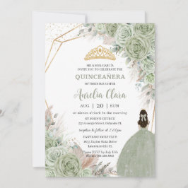 Convites Boho Quinceañera Sage Green Floral Pampas Grass