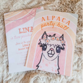 Convites Boho Rainbow Alpaca Segunda Convocação de Aniversá