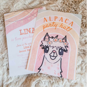 Convites Boho Rainbow Alpaca Segunda Convocação de Aniversá