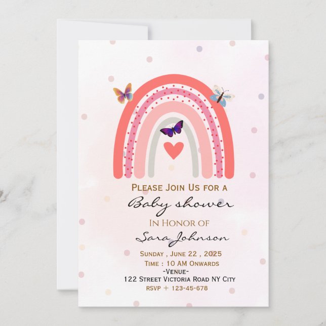 Convites Boho Rainbow Baby Shower Invitation  (Frente)
