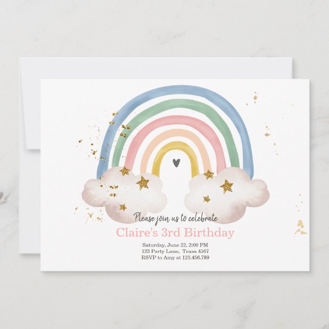 Convites Boho Rainbow Birthday Invent Girl Rustic (Frente)