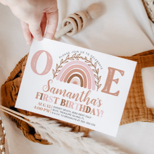 Convites Boho Rainbow Birthday Terracotta Muted Tones Invit