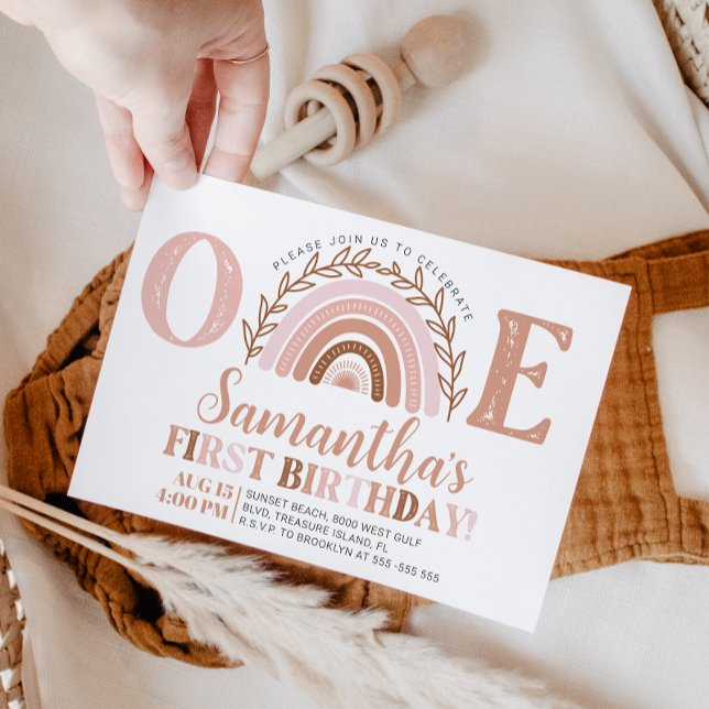 Convites Boho Rainbow Birthday Terracotta Muted Tones Invit (Criador carregado)