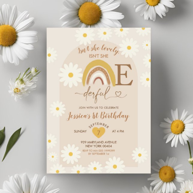 Convites Boho Rainbow Daisy Onewony Primeiro Aniversário (Criador carregado)
