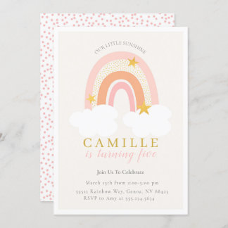 Convites Boho Rainbow First Birthday Invitation Girl, Mudad