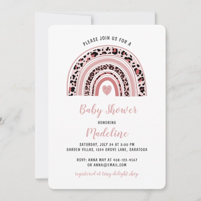 Convites Boho Rainbow Heart Chá de fraldas (Frente)