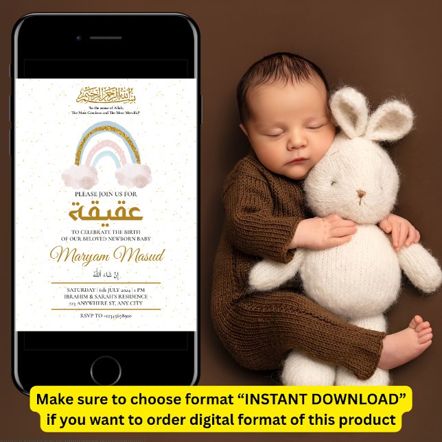 Convites Boho Rainbow Newborn Baby Girl Aqiqah Muslim (Criador carregado)