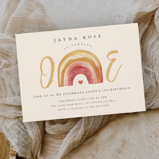 Convites Boho Rainbow One First Birday (Boho rainbow one first birthday party invitation.)