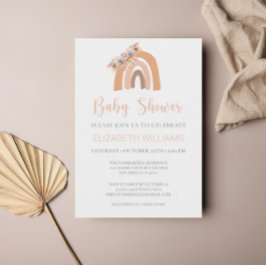 Convites Boho Rainbow Pampas Grass Chá de fraldas Rosa Flor