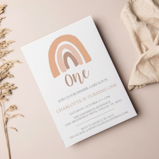 Convites Boho Rainbow, Primeiro Aniversário Minimalista Sim (Criador carregado)