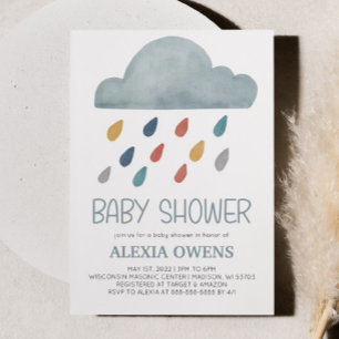 Convites Boho Rainbow Raincloud Rain Chá de fraldas mínimo
