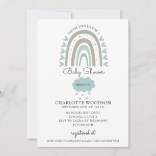 Convites Boho Rainbow Watercolor Blue Baby Boy Chá
