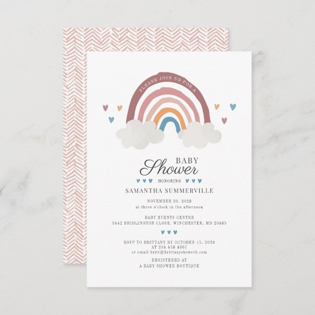 Convites Boho Rainbow Watercolor Chá de fraldas (Frente/Verso)