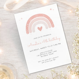 Convites Boho Rainbow Watercolor Girl Pink Aniversário